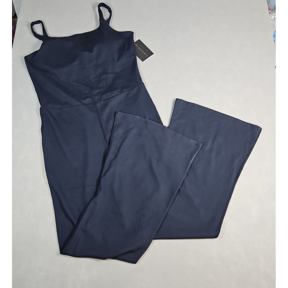 Danskin Womens Navy Blue Sleeveless Flare Jumpsuit Size Medium NWT
